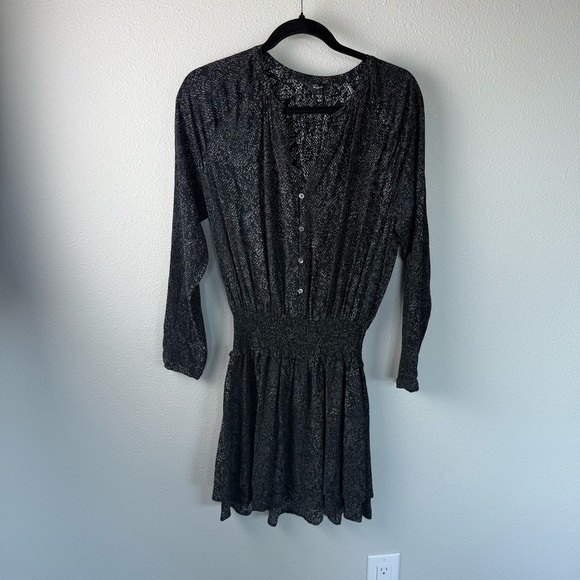 Rails Jasmine Animal Print Long Sleeve Minidress Charcoal Textured Leopard Small - Picture 2 of 13